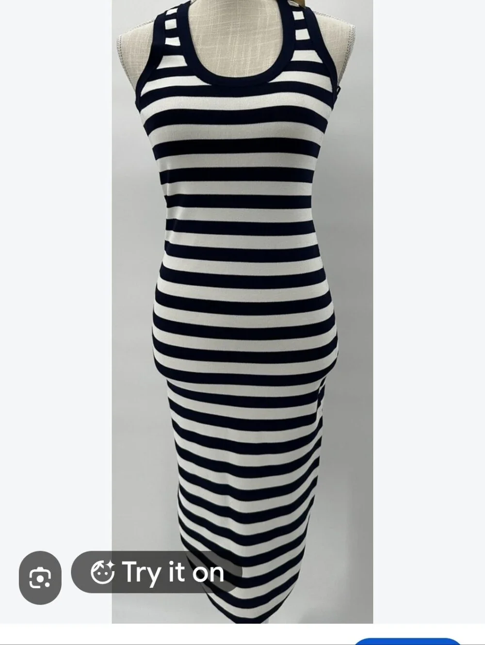 Michael Kors Navy & White Striped Sleeveless Midi Dress